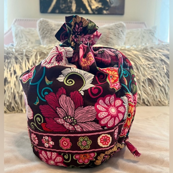 Vera Bradley Handbags - VERA BRADLEY Mod Floral Pink Brown Drawstring Diddy Bag Retired